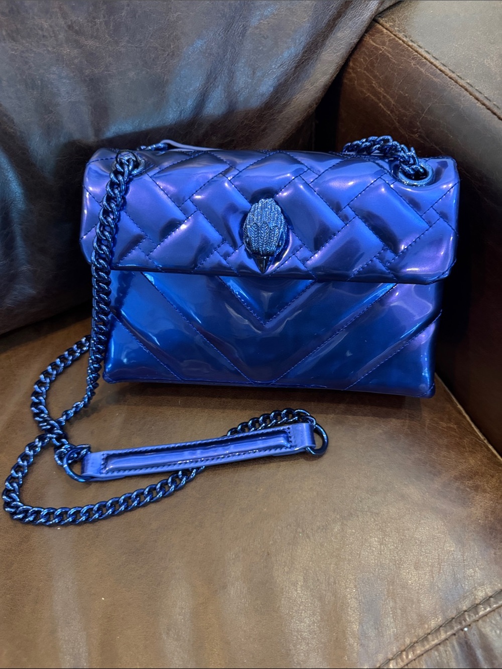 Kurt Geiger Metallic Royal Blue Quilted Chain Shoulder Bag